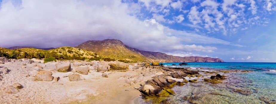 Panoramic view of Kedrodasos beach, island of Crete, Greece