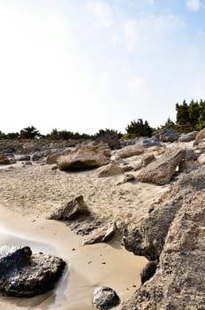 Wide view of Kedrodasos beach, island of Crete, Greece
