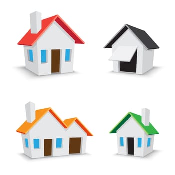 The simple color house icons isolated on the white background