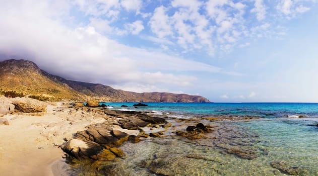 Panoramic view of Kedrodasos beach, island of Crete, Greece