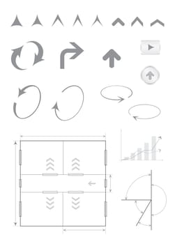 Different arrows and indexes isolated on the white background
