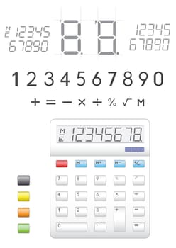 Electronic calculator, digits, buttons and symbols to it