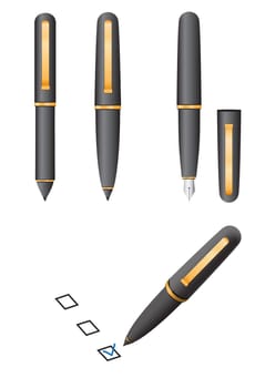 The black pen isolated on the white background