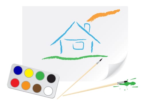 Nursery drawing house on a paper