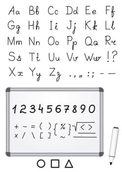 Font written by a marker on a magnetic white marker board