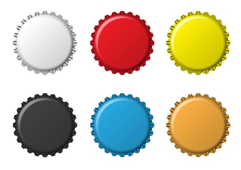 the colors bottlecaps on a white background