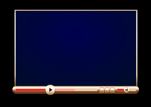 Browser golden video player on the black background