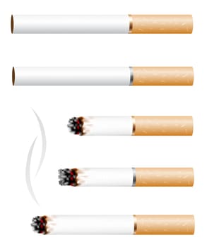 The cigarette and smoke stub isolated on white background