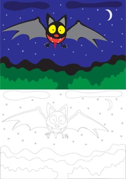 Painting for children a bat, a night landscape