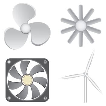Different fans isolated on the white background