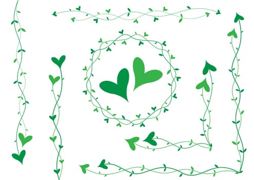 Green hearts on small stalks, scenery for cards
