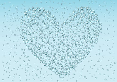Drops love heart on the blue condensation background