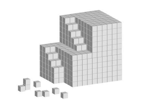 Constructed ladder of abstract cubes on white background
