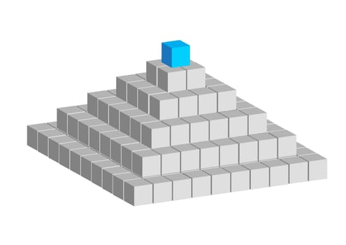 Pyramid constructed of abstract cubes on white background