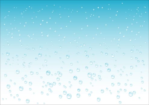 Falling water drops on the blue background