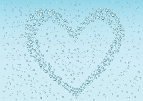 Drops love heart on the blue condensation background