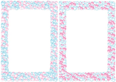 Pink and blue square drops framework on the white background
