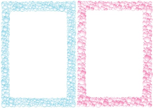Pink and blue drops square framework on the white background