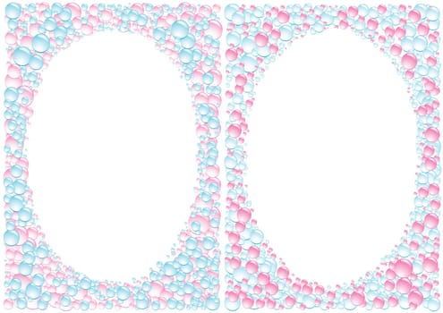 Pink and blue drops framework on white background