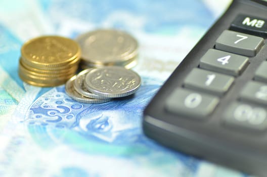 zloty banknotes from Poland and calculator