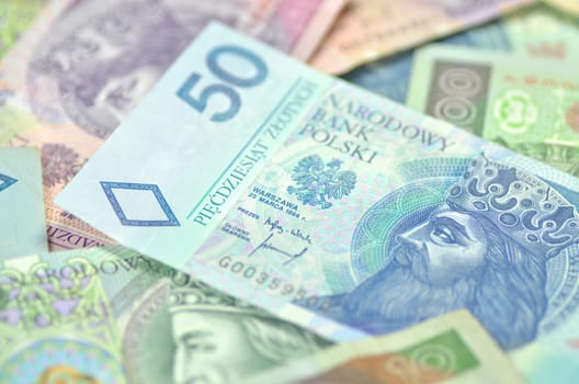 variety of zloty banknotes from poland
