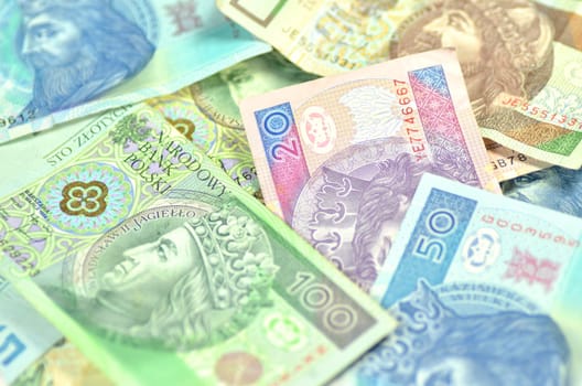variety of zloty banknotes from poland