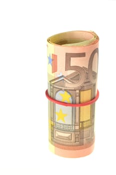 roll of euro banknotes isolated on white