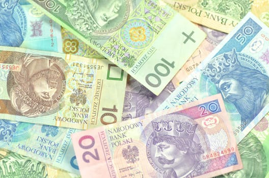 variety of zloty banknotes from poland