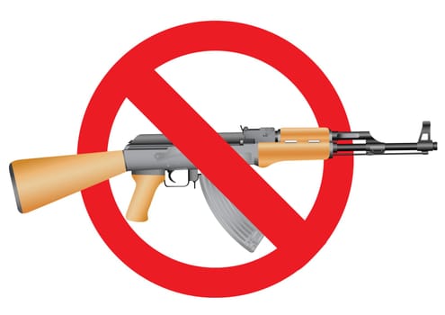 Ak-47 and the interdiction symbol on the white background