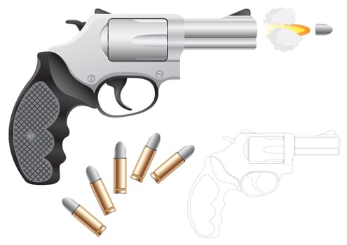 Revolver and bullets isolated on the white background