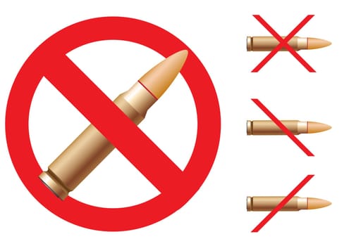Bullet and the interdiction symbol on the white background