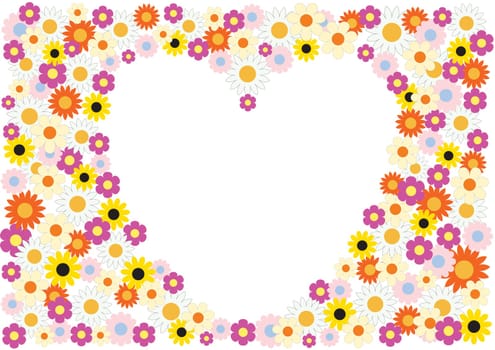 Flowers heart framework on the white background