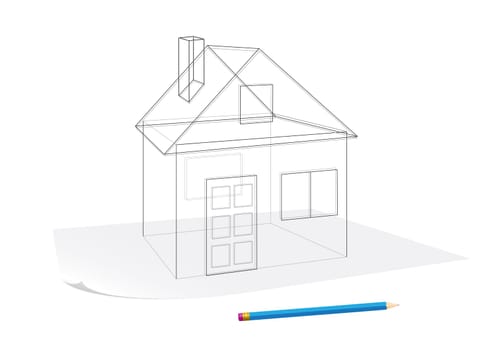 Abstract transparent house sketch drawing with pen on a paper