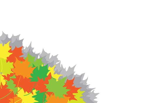 Heap from autumn maple leaves in a corner on the white background
