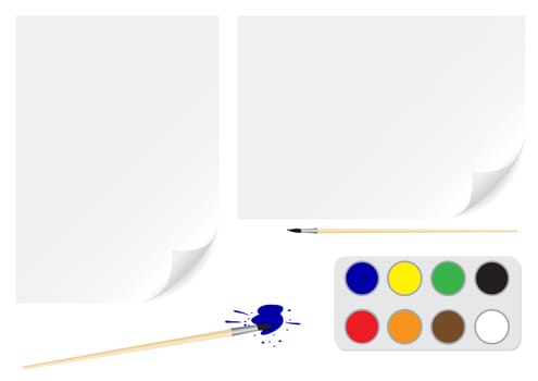 A4 and a3 papers background and paintbrush for drawing isolated on white