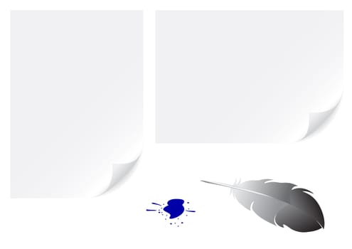 A4 and a3 papers background and feather for writing isolated on white