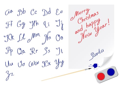 Alphabet hand-written font for writing and example of text