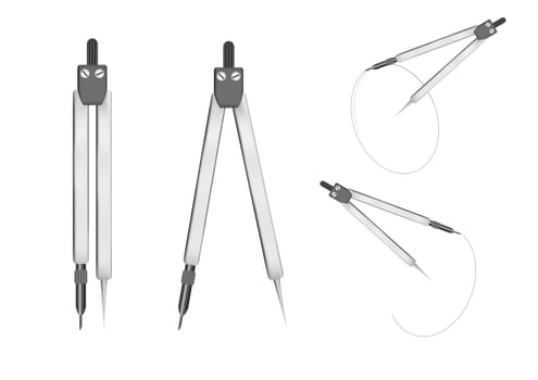 Geometric compasses drawing circle isolated on the white background