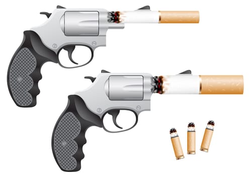 Revolver with a cigarette barrel isolated on white