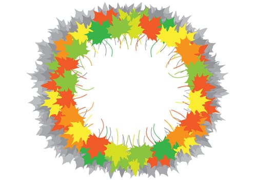 Maple leaves on a circle on a white background