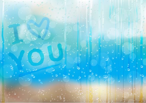 I love you, text on the condensation window, after rain