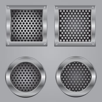Metal squares and circles fastened by bolts