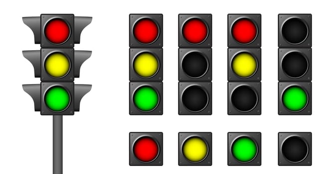 The isolated traffic lights for combinations of road situations