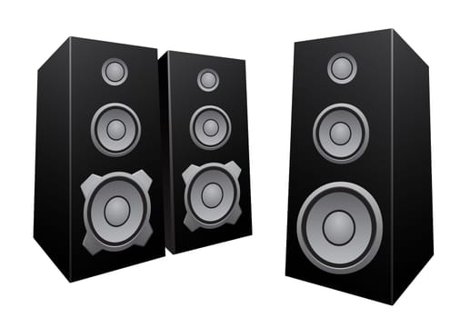 The black 3d speakers isolated on the white background