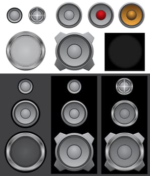 The music audio speakers and lattices isolated on the white background