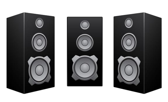 The black 3d speakers isolated on the white background