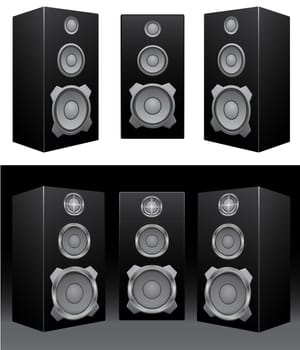 The black 3d speakers isolated on the white background