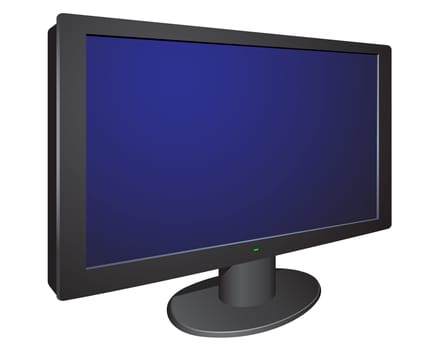 Modern black 3d wide tv on the round holder isolated on the white background