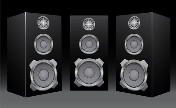 The black 3d speakers on the black background