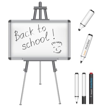 the text back to school on a magnetic marker board